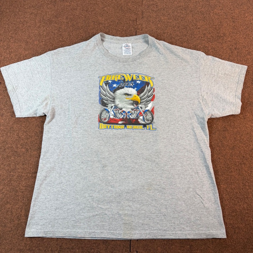 Delta Pro Weight Bike Week 2008 Daytona Beach Eagle Graphic T-Shirt Gray Large